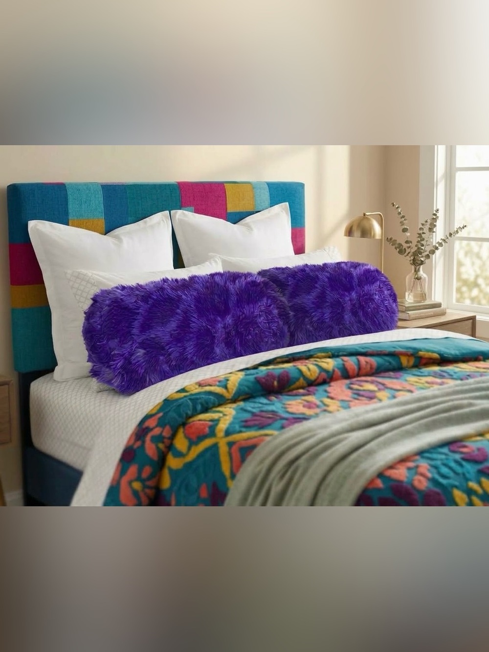 Plush Faux Fur Purple Throw Pillow - Soft Decorative Accent